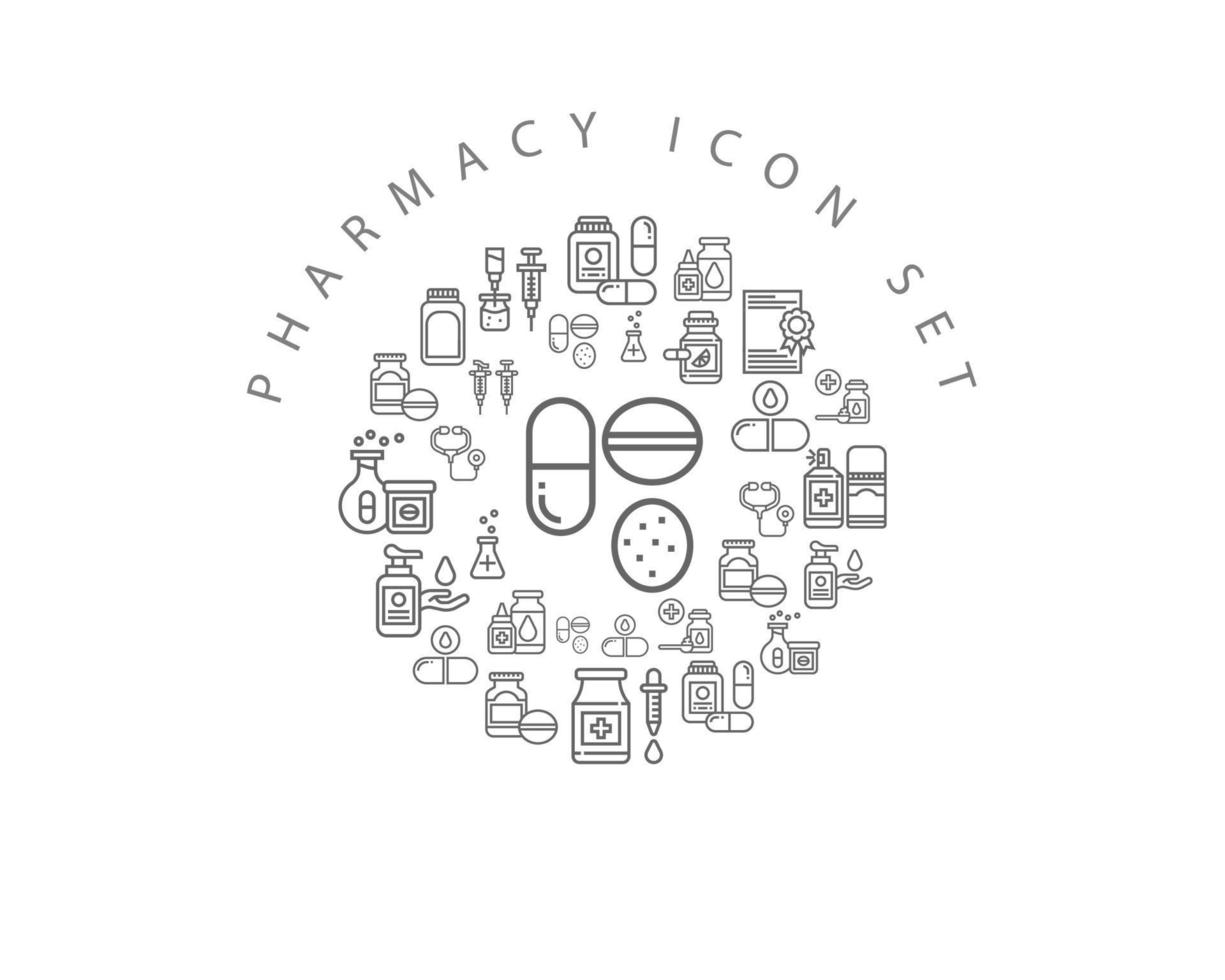 diseño de conjunto de iconos de farmacia sobre fondo blanco. vector