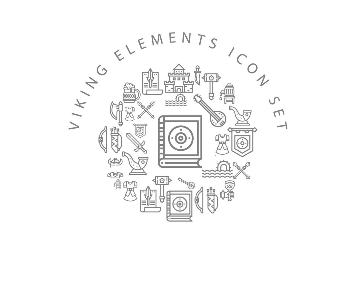 diseño de conjunto de iconos de elementos vikingos sobre fondo blanco vector