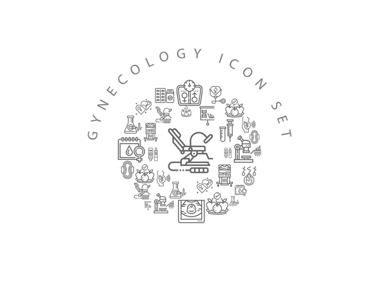 diseño de conjunto de iconos de elementos de ginecología sobre fondo blanco vector