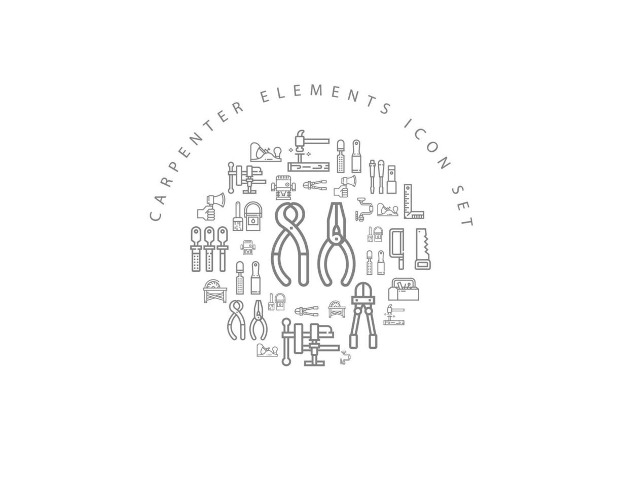 Carpenter elements icon set  on white background vector