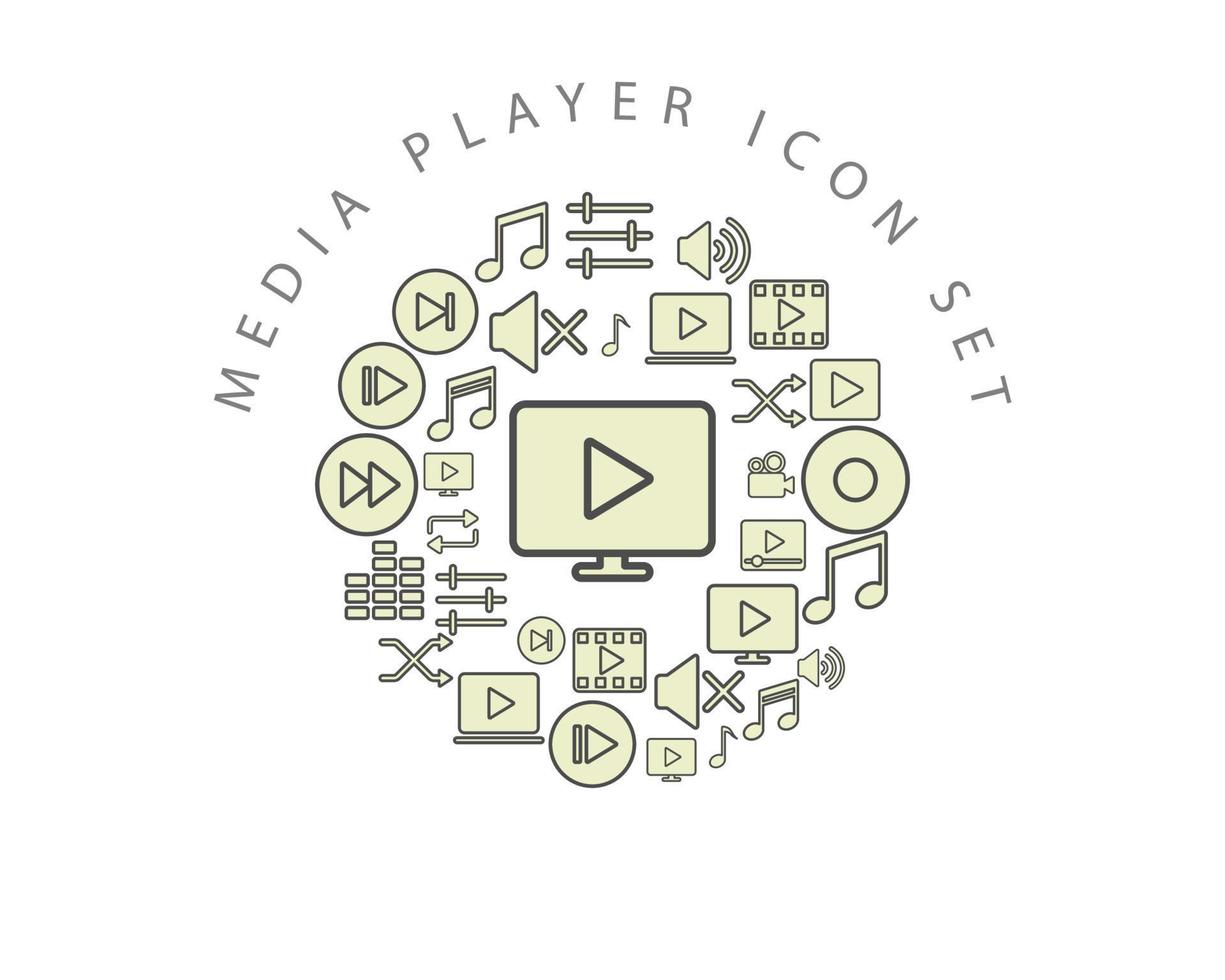 Media player icon set design on white background. vector