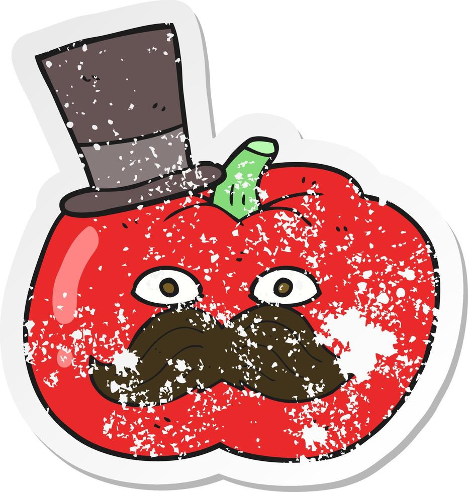 retro distressed sticker of a cartoon posh tomato vector