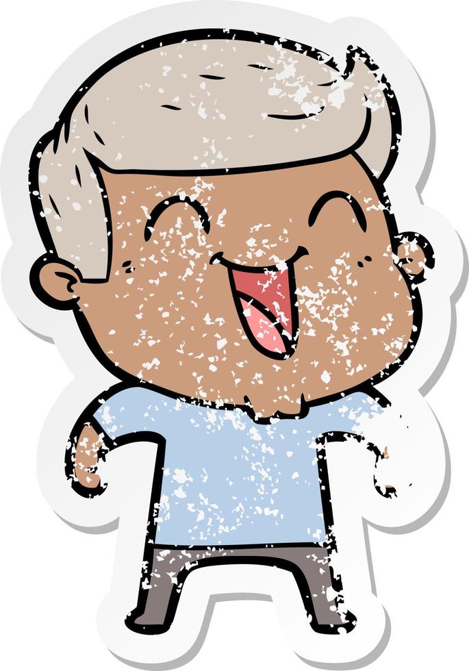 distressed sticker of a cartoon man laughing vector