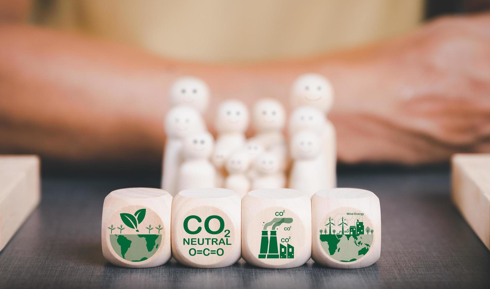 Industrial emissions pollute the environment and ecosystems. including climate change Carbon Renewable Energy Agreement reduce greenhouse gas emissions ,The wooden blocks are placed on the table. photo