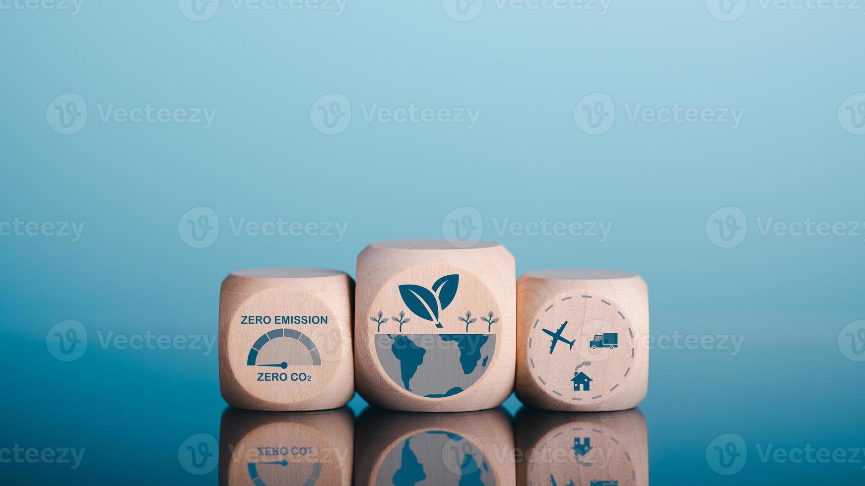 Ideas to help reduce CO2 emissions to mitigate global warming and ecological and climate change, industrial emissions affecting people and nature, a cube is on the table. photo