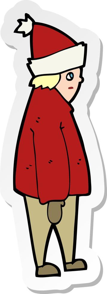 sticker of a cartoon person in winter clothes vector