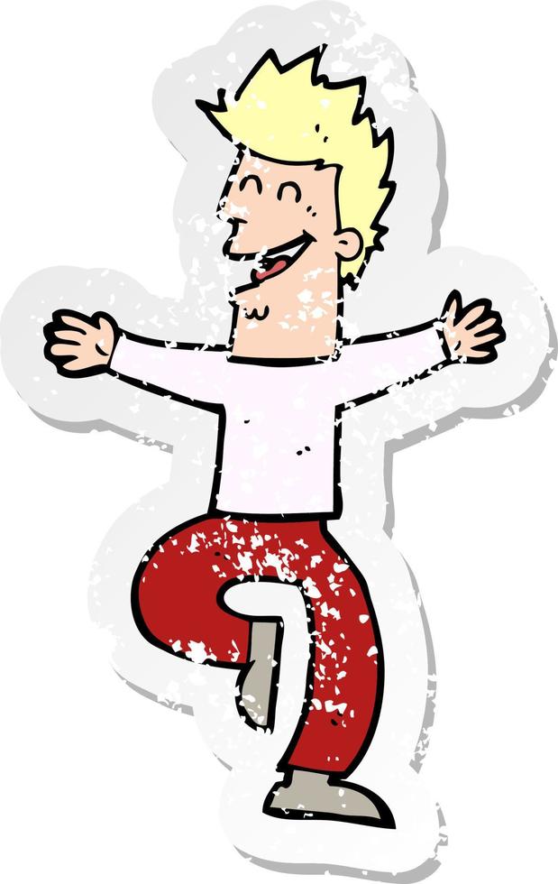 retro distressed sticker of a cartoon laughing man vector