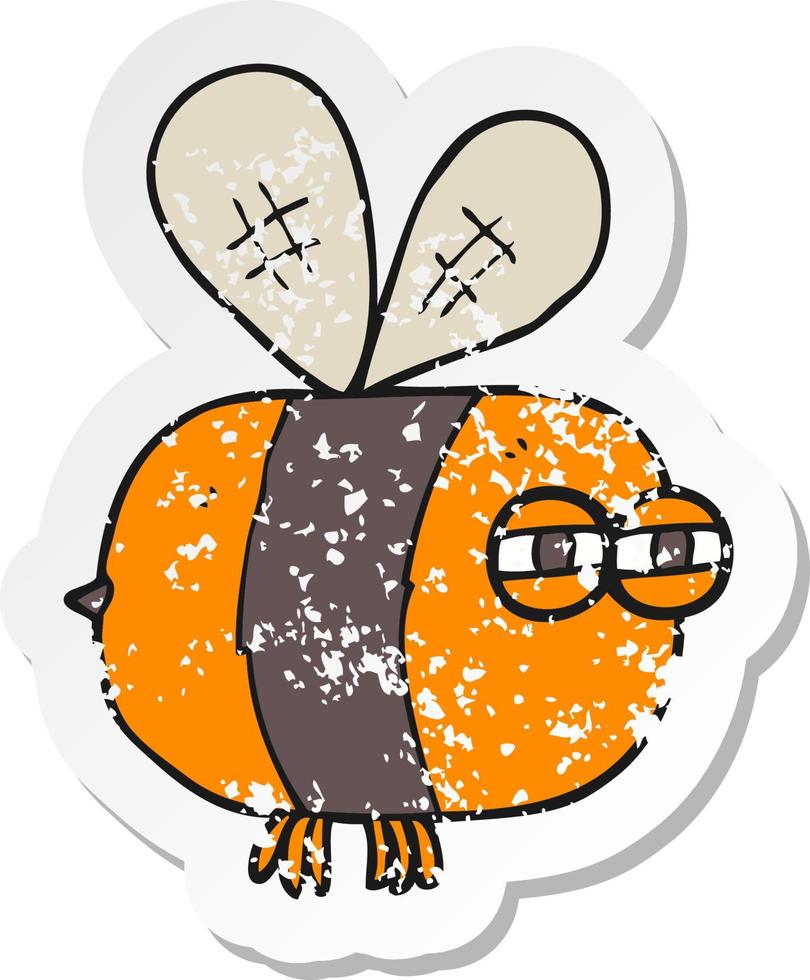 retro distressed sticker of a cartoon angry bee vector