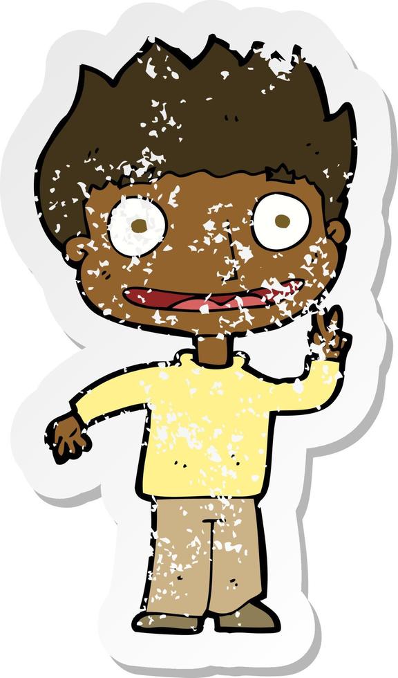 retro distressed sticker of a cartoon happy boy vector