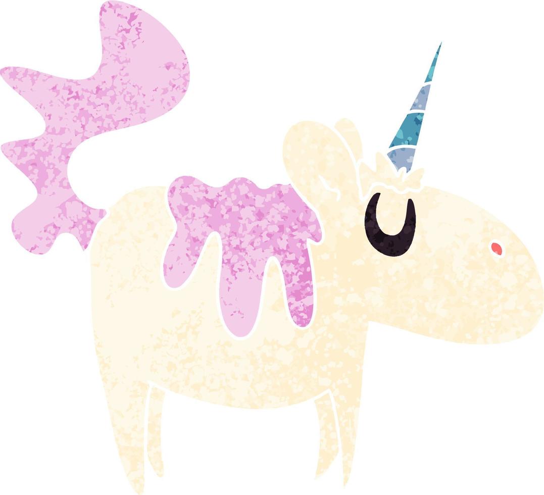 unicornio de dibujos animados de estilo de ilustración retro peculiar vector