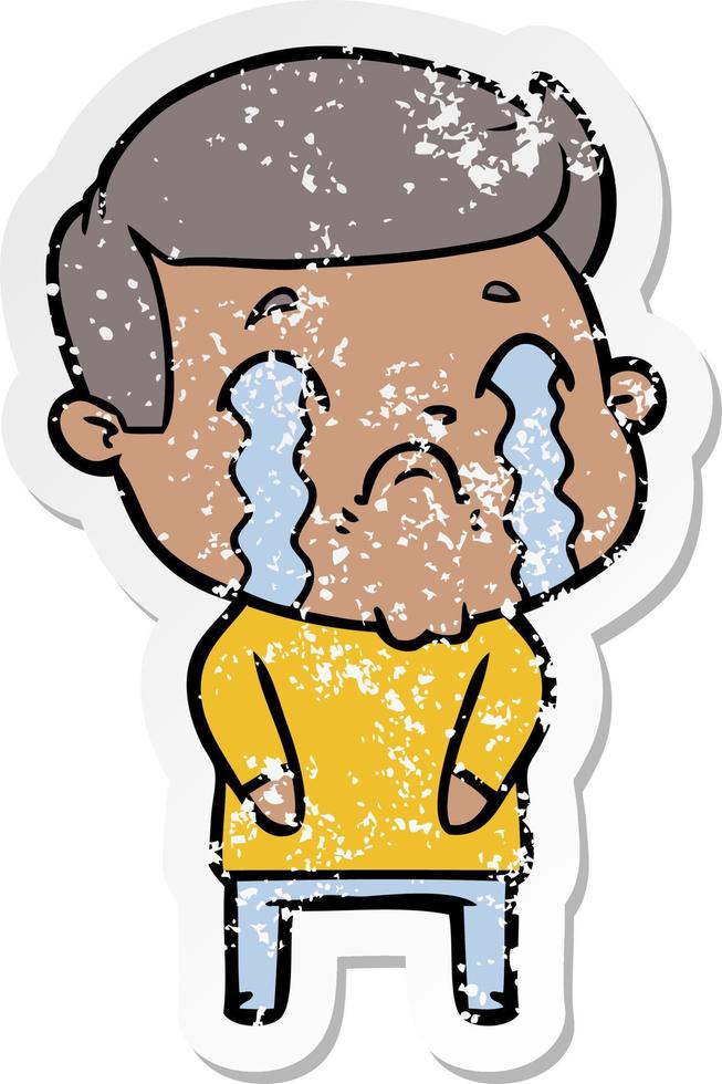 distressed sticker of a cartoon man crying vector