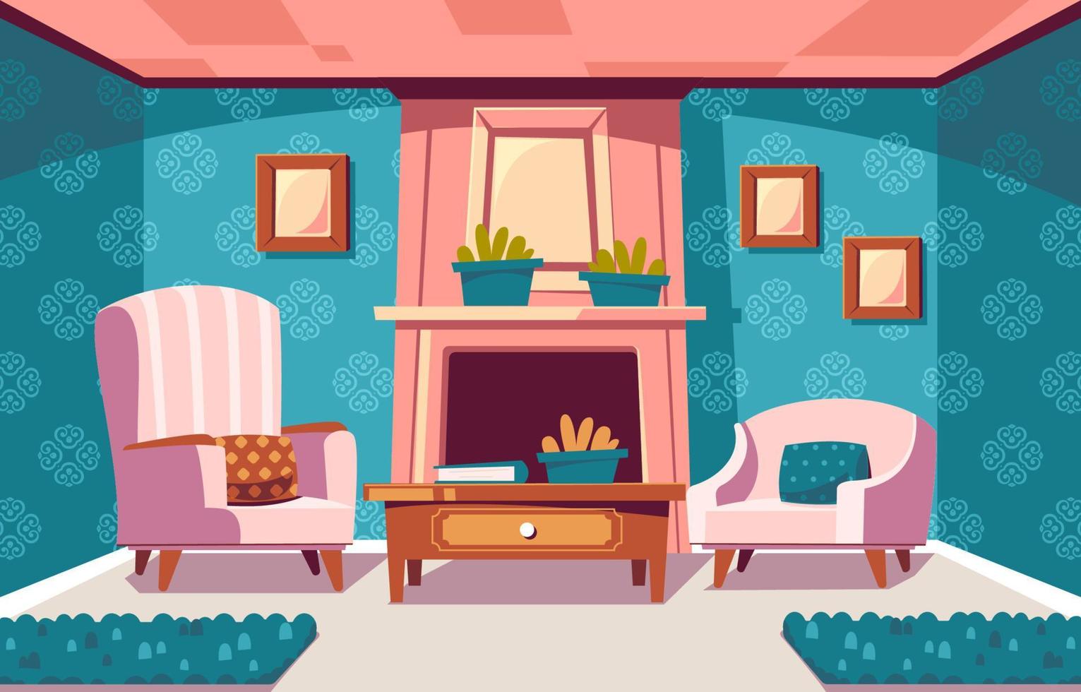 Living Room Retro Interiors Illustrative Background vector