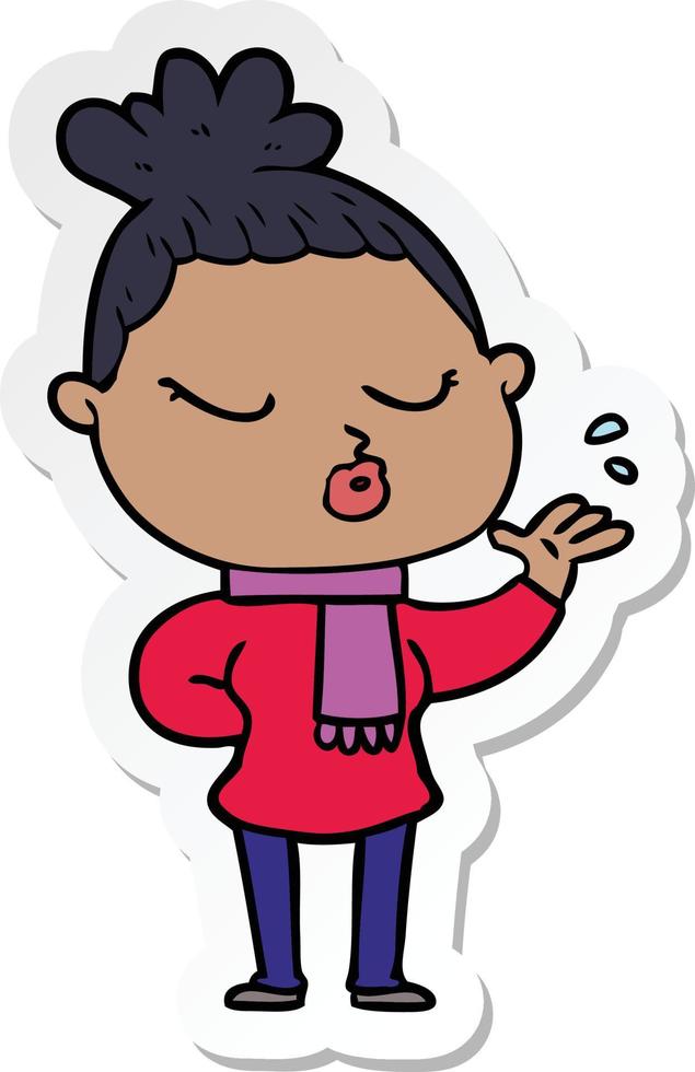 sticker of a cartoon calm woman vector