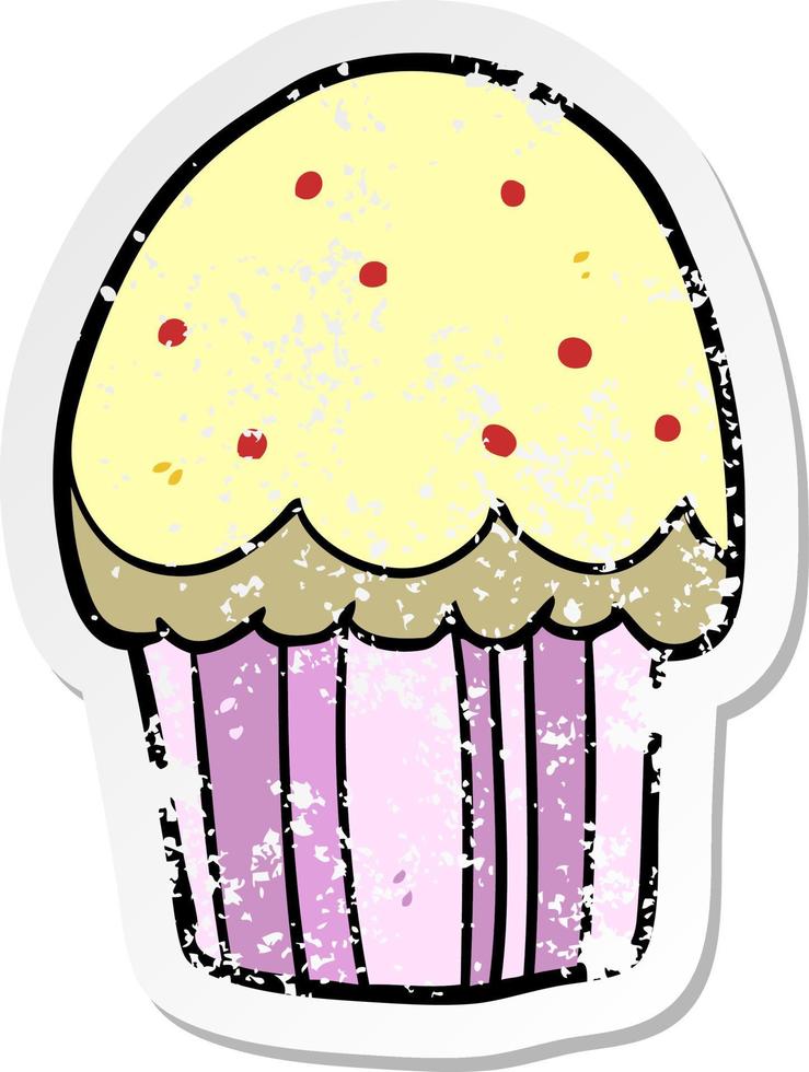 distressed sticker of a cartoon cupcake vector