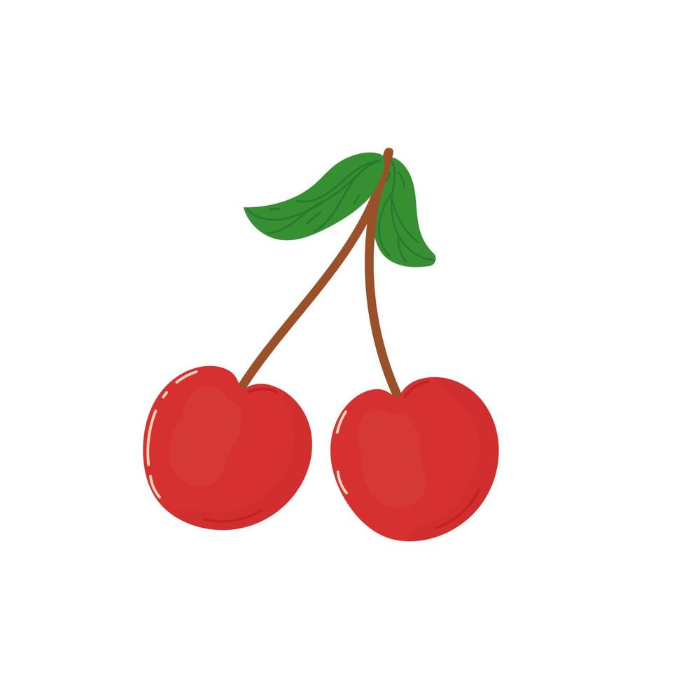cherry berry doodle isolated image on white background. Stylized product. Cute cartoon design. For stickers, advertising, animation. Vector illustration