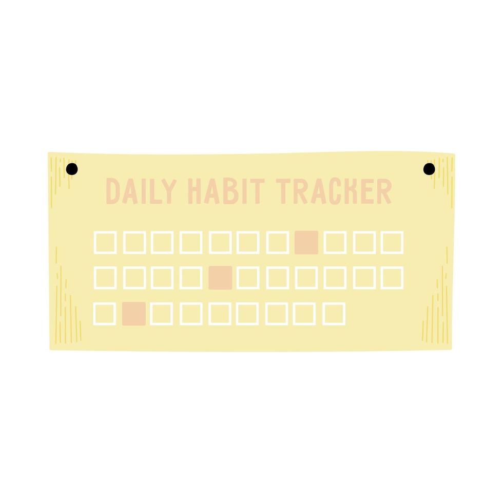 Monthly habit tracker. Habit formation. Achievements of goals. Template for a diary. Mark completed. Resource status and self-improvement. Vector illustration, hand drawn