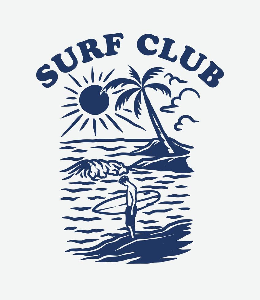 Vintage Hand Draw Surfing Club Label Illustration vector