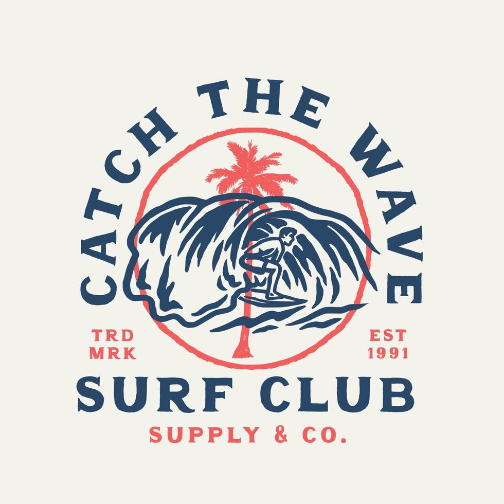 Vintage Hand Draw Surfing Club Label Illustration vector