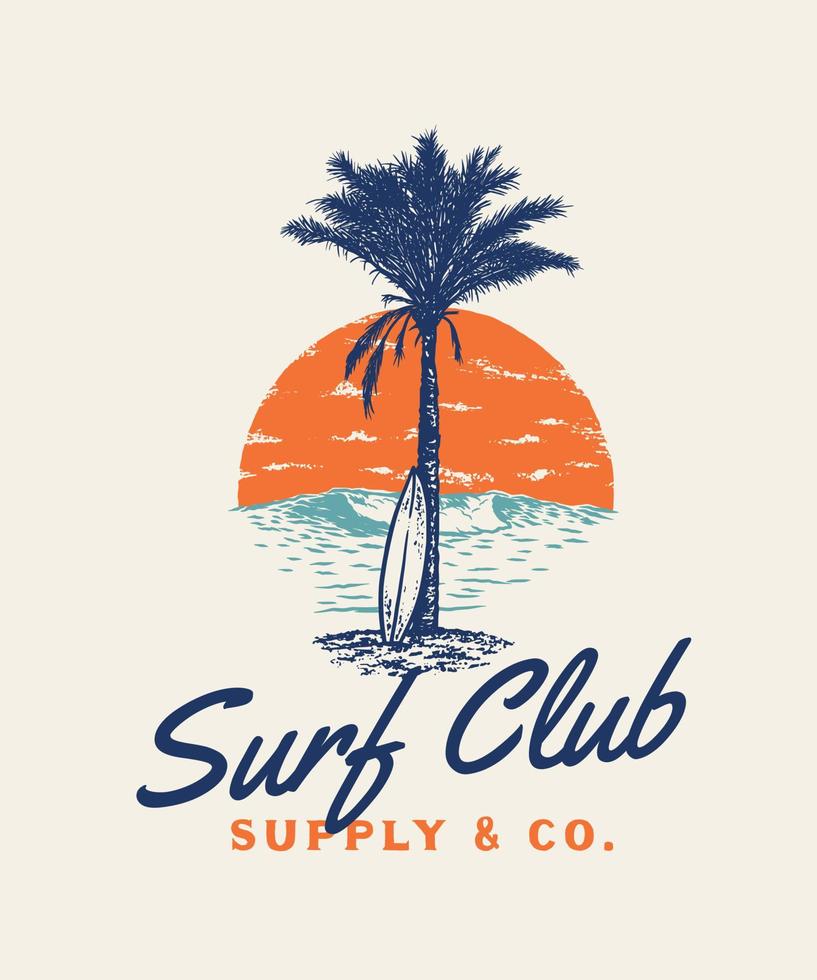 Vintage Hand Draw Surfing Club Label Illustration vector