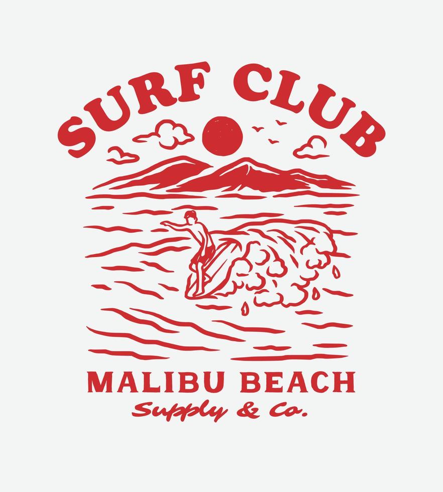 Vintage Hand Draw Surfing Club Label Illustration vector