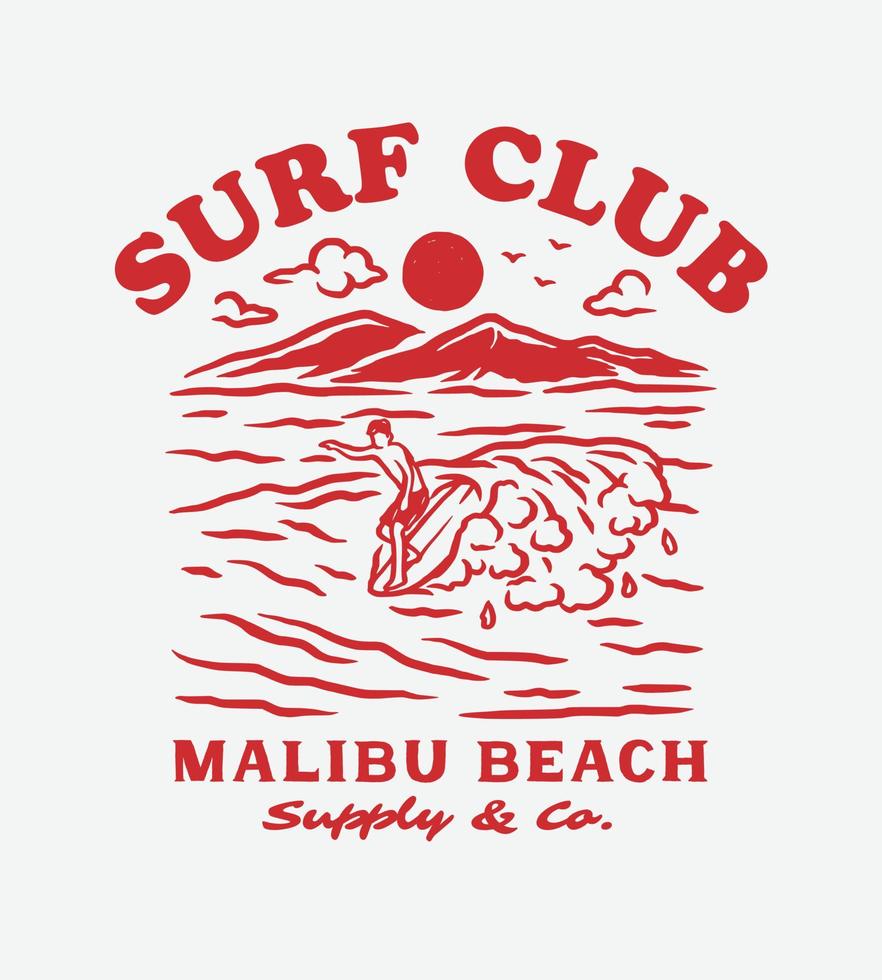 ilustración de etiqueta de club de surf de sorteo de mano vintage vector