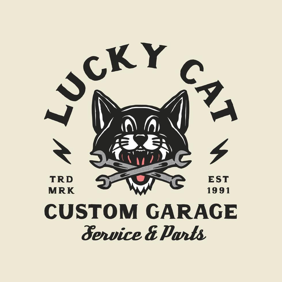 estilo vintage dibujado a mano de la insignia del logotipo de la motocicleta y el garaje de la mascota vector