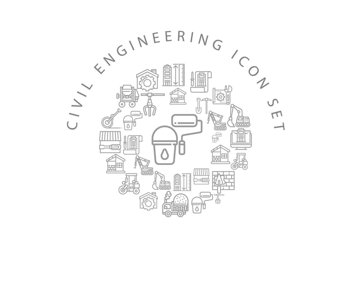 diseño de conjunto de iconos de ingeniería civil sobre fondo blanco vector