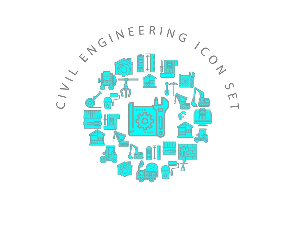 diseño de conjunto de iconos de ingeniería civil sobre fondo blanco vector