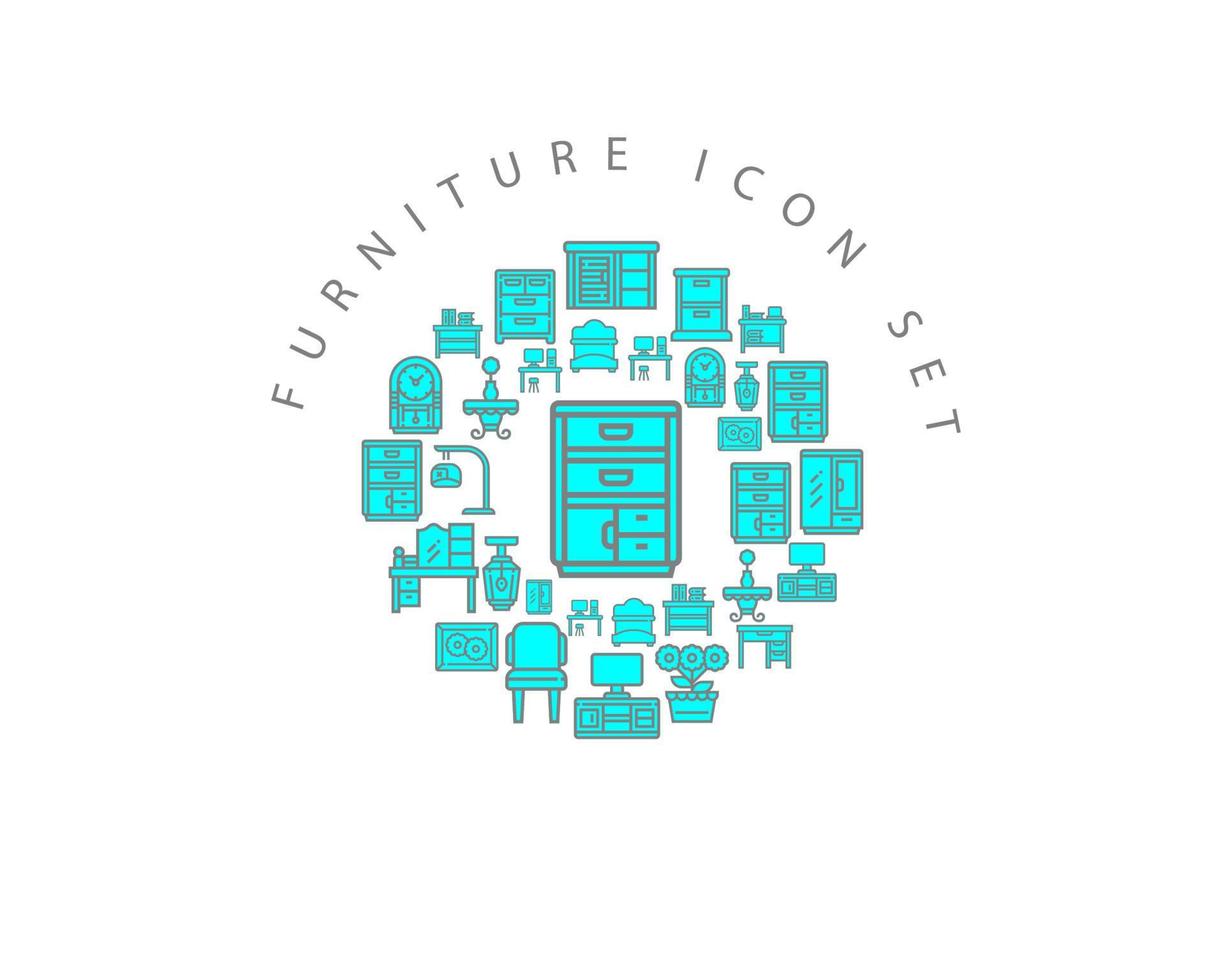 diseño de conjunto de iconos de muebles sobre fondo blanco vector