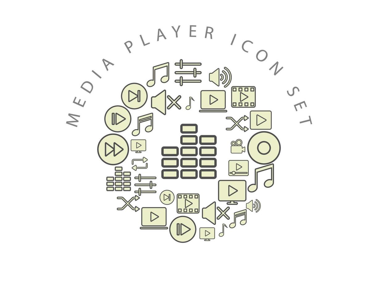 Media player icon set design on white background. vector