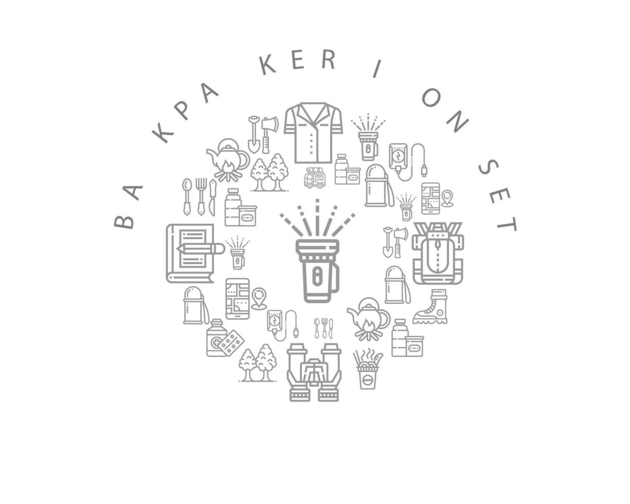 Backpacker icon set design on white background. vector