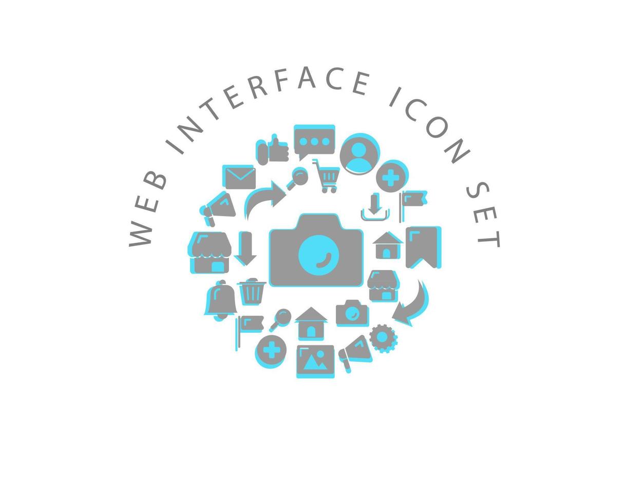 Web interface icon set design on white background. vector