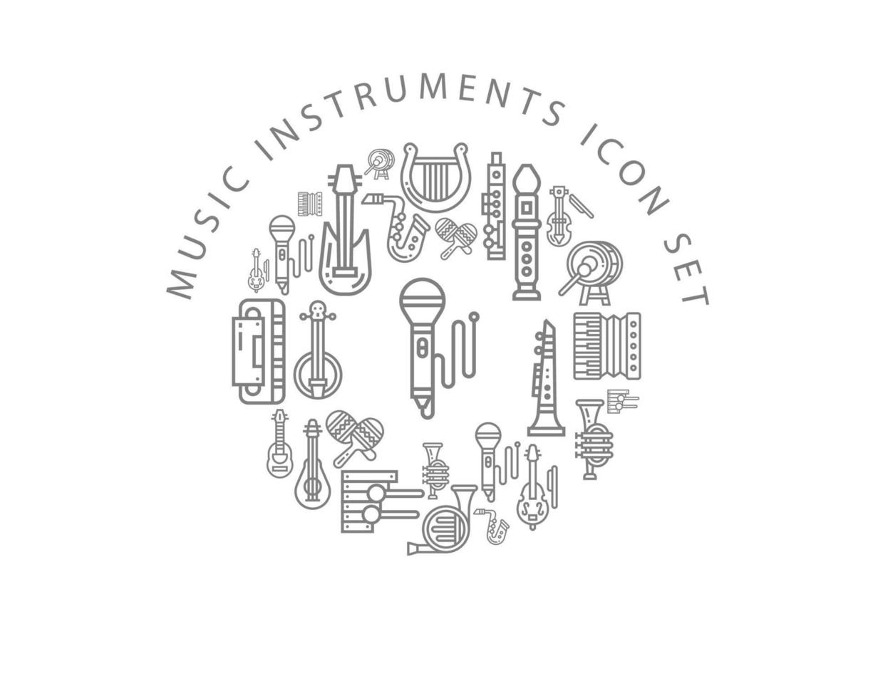 Music instruments icon set design on white background. vector