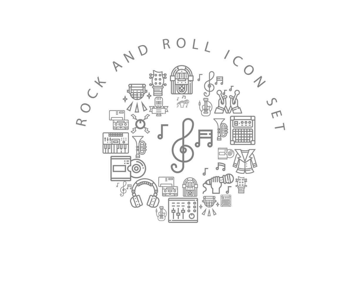 diseño de conjunto de iconos de rock and roll sobre fondo blanco. vector
