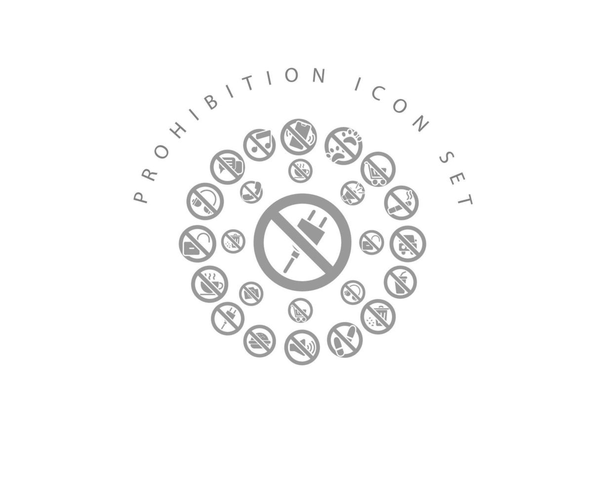 diseño de conjunto de iconos de prohibición sobre fondo blanco vector