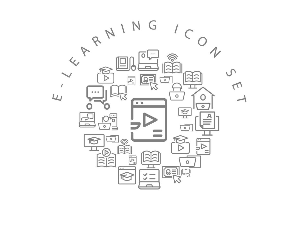 diseño de conjunto de iconos de e-learning sobre fondo blanco. vector