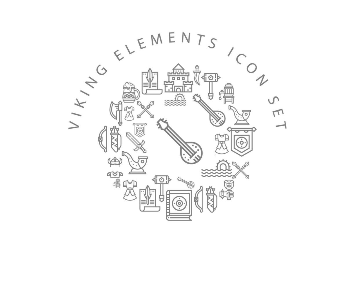 diseño de conjunto de iconos de elementos vikingos sobre fondo blanco vector