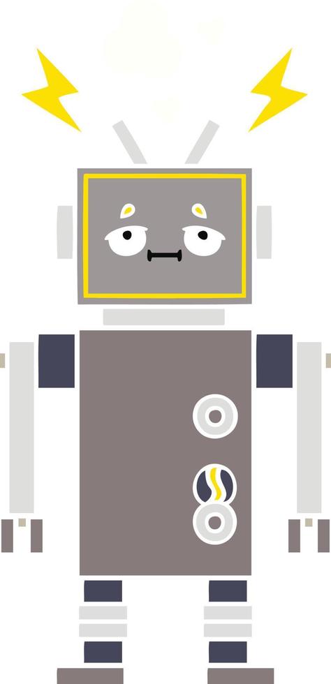 flat color retro cartoon malfunctioning robot vector