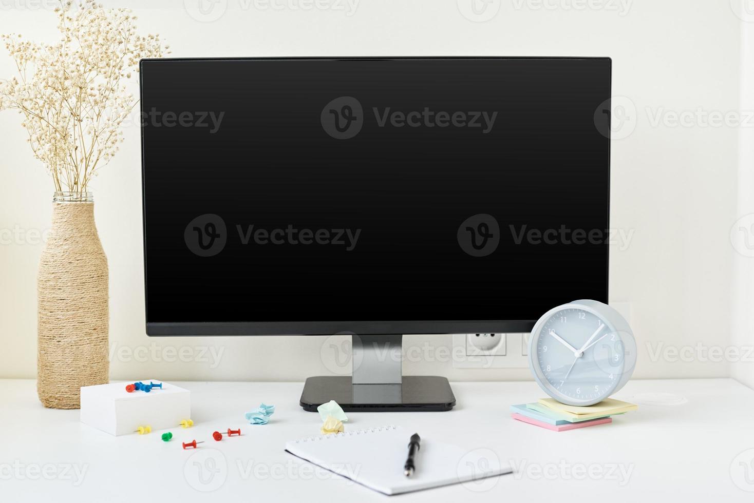 Modern workspace background, front view. photo