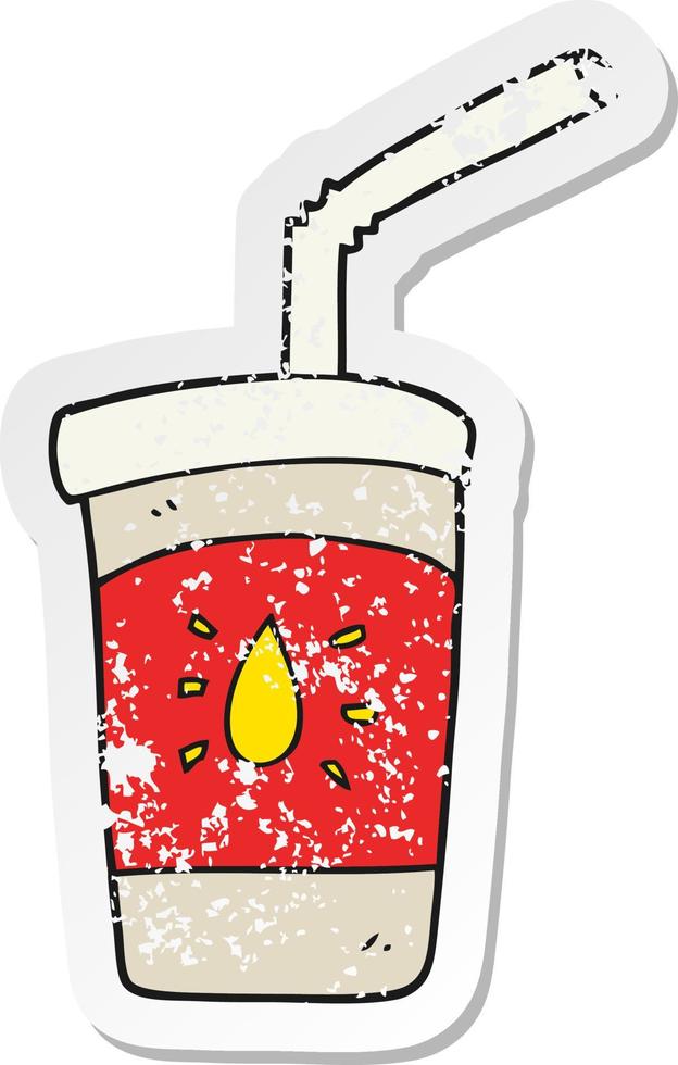 retro distressed sticker of a cartoon soda drink vector