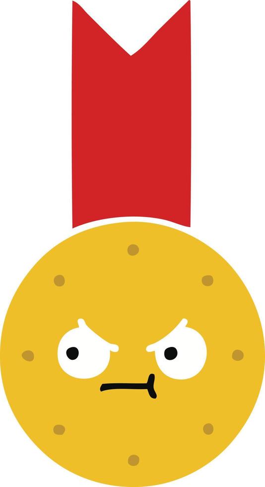 flat color retro cartoon gold medal vector