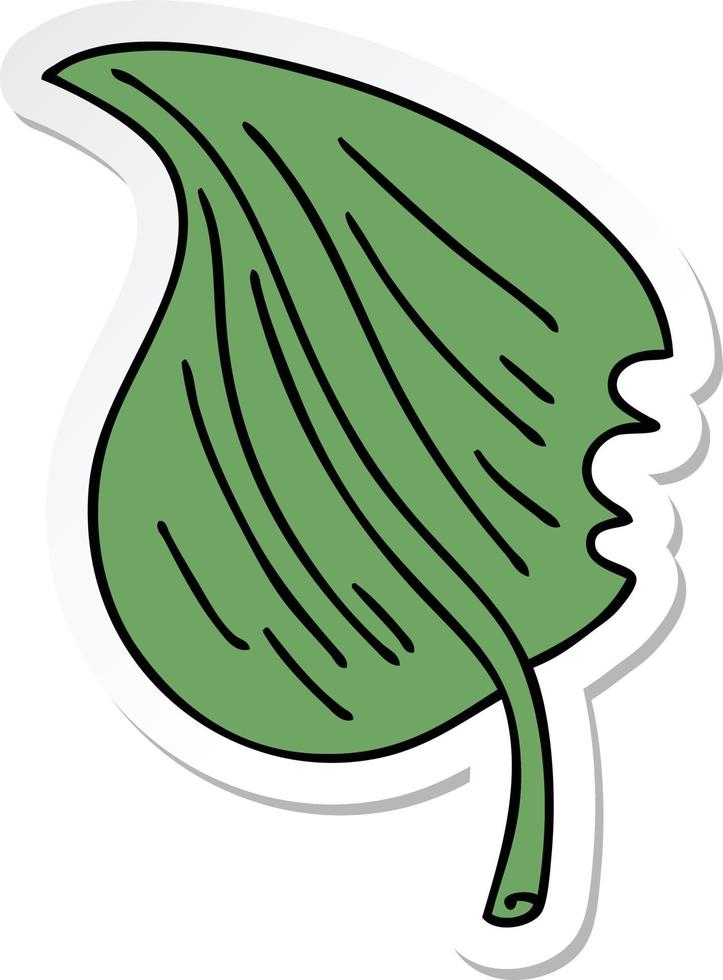 sticker of a quirky hand drawn cartoon munched leaf vector