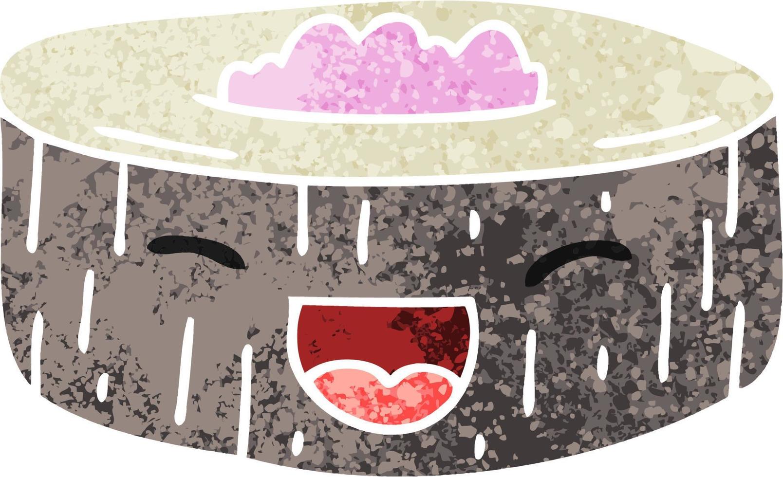 quirky retro illustration style cartoon happy sushi vector