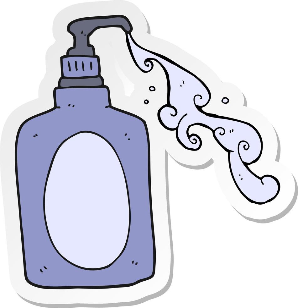 sticker of a cartoon hand soap squirting vector