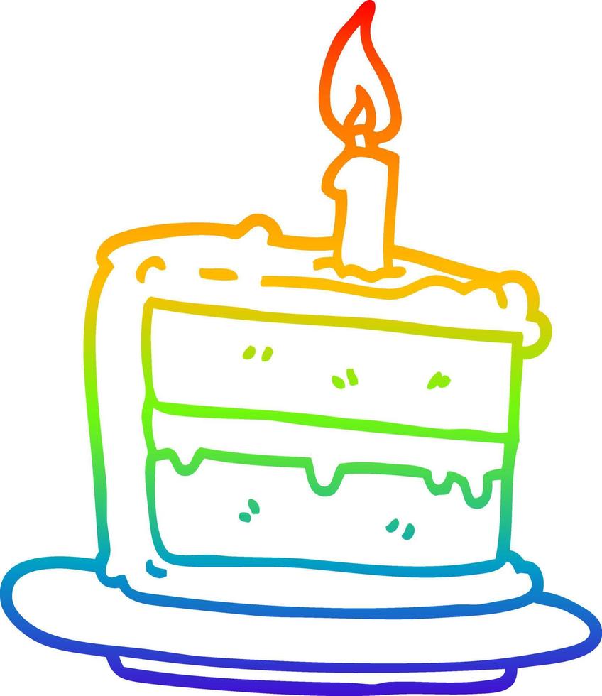 pastel de cumpleaños de dibujos animados de dibujo de línea de degradado de arco iris vector