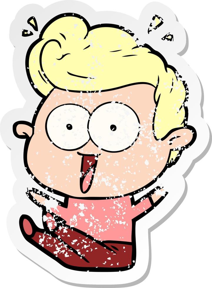 distressed sticker of a cartoon staring man vector