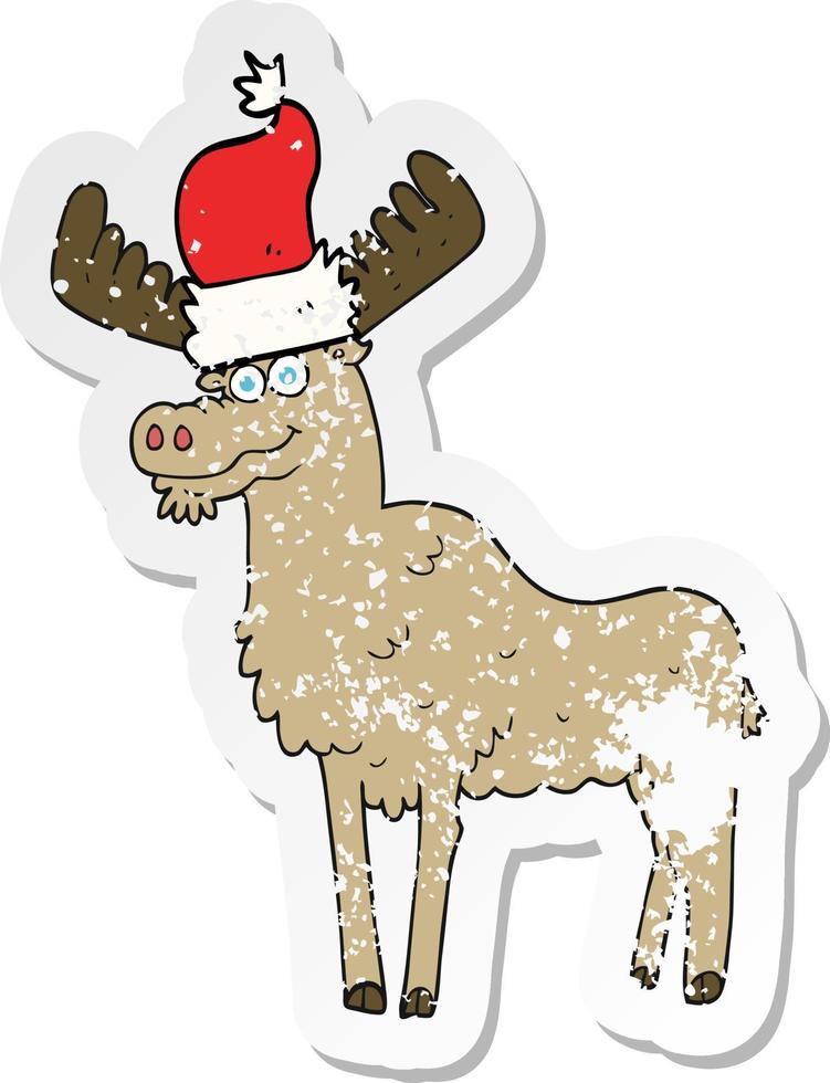 retro distressed sticker of a cartoon christmas moose vector