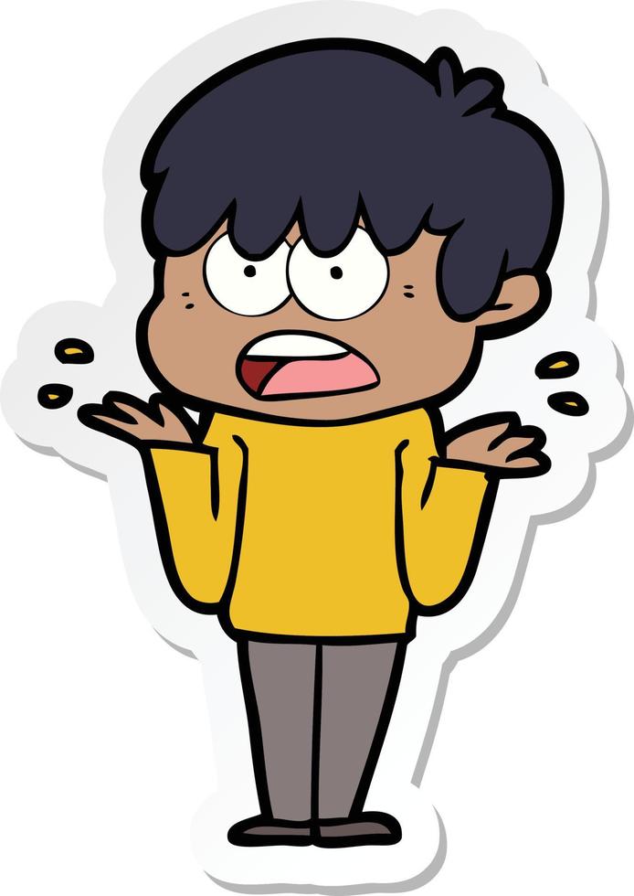 sticker of a worried cartoon boy vector