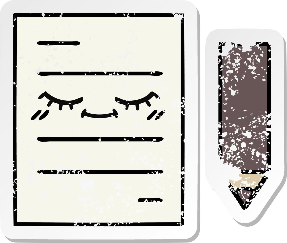 distressed sticker of a cute cartoon test paper vector