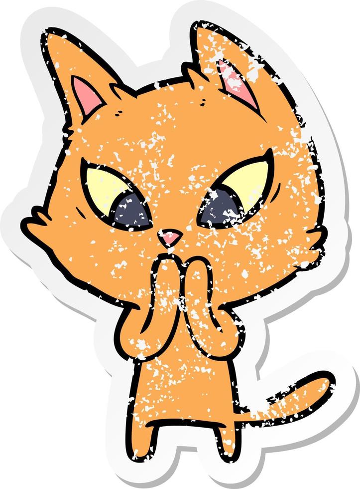 distressed sticker of a confused cartoon cat vector